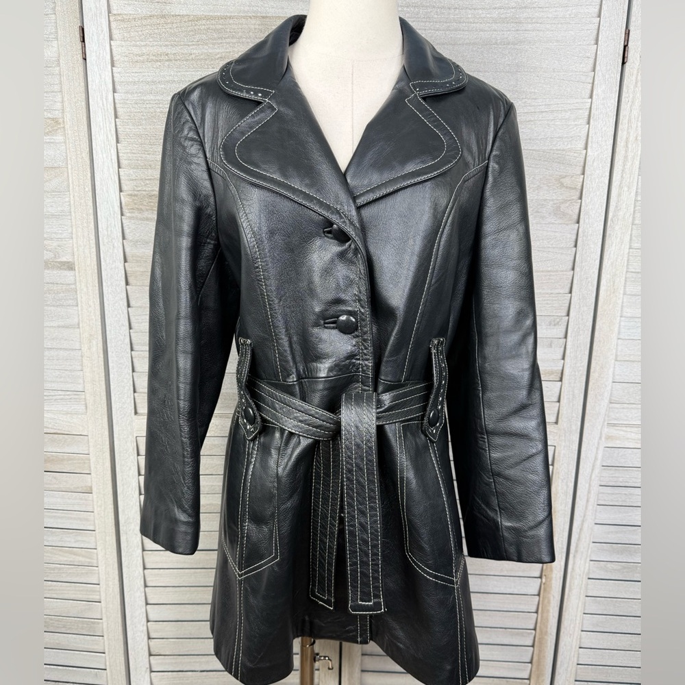 24K LEATHER by DAN DI MODES Women's Vintage 70's Mid Length Leather Jacket-S/M
